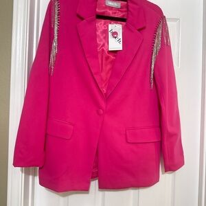 Blue B Fuchsia Chain-Embellished Shoulder Blazer